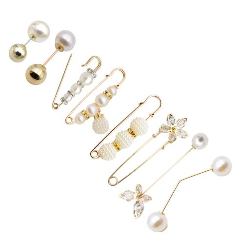 EZ PEACH ブローチ 人工真珠 安全ブローチピン 8個 ストールピン 合金 双頭 装飾用 プレゼント 安全ピ..