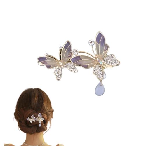 EZ PEACH バレッタ ヘアアクセサリー 大きめ シンプル フラワー 髪飾り 髪留め OL 女性 ガールズ ビンテージ クリスタル ヘアピン スプリングクリップカード ヘアアクセサリー 花 プレゼント (蝶々)