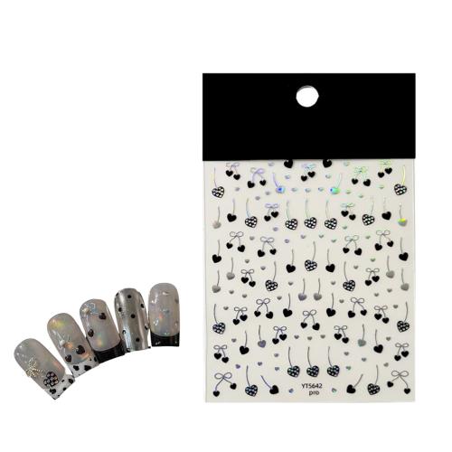 EZ PEACH ネイルシール リボン ネイルステッカー リボン 立体 さくらんぼ 可愛い ネイル用シール 3d 透明 蝶結び 自己粘着 (さくらんぼ/Black/キラキラと輝)