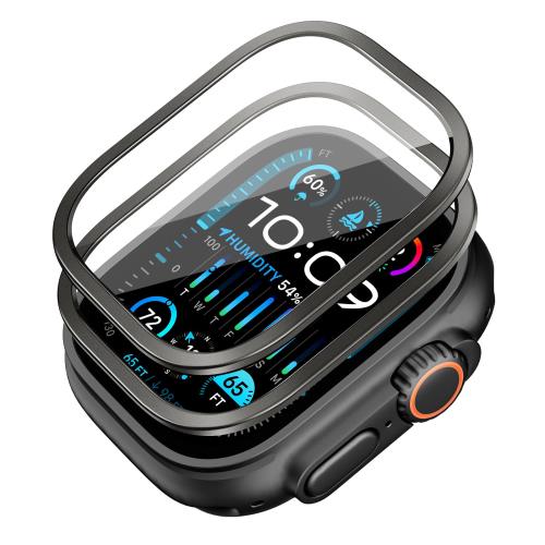 2枚セットESR Apple Watch Ultra 2 / Ultra 1 ガラスフィルム (2024/2023/2022, 49mm) 専用 ステンレススチールフレーム+強化ガラスフィルム 一体型 全面保護 アップルウォッチ Ultra 49mm 画面保護カバー 耐傷性 指紋防止 ブラック