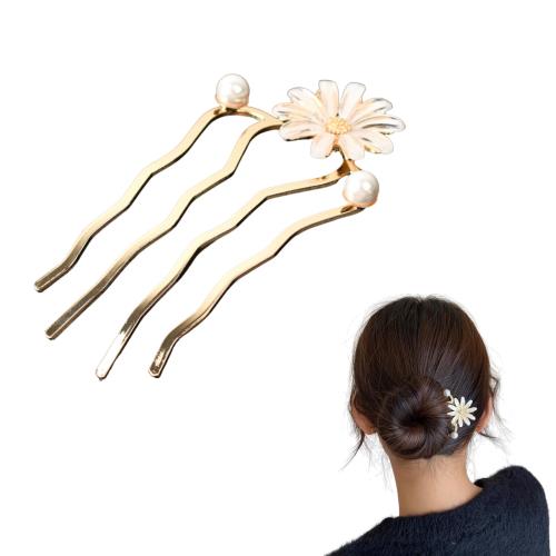 EZ PEACH ヘアコーム DE 夜会巻き らくちん かんたん ヘアアレンジ 初心者の方にお勧め 花 パール バレッタ クリスタル 夜会巻き コーム (WHITE)