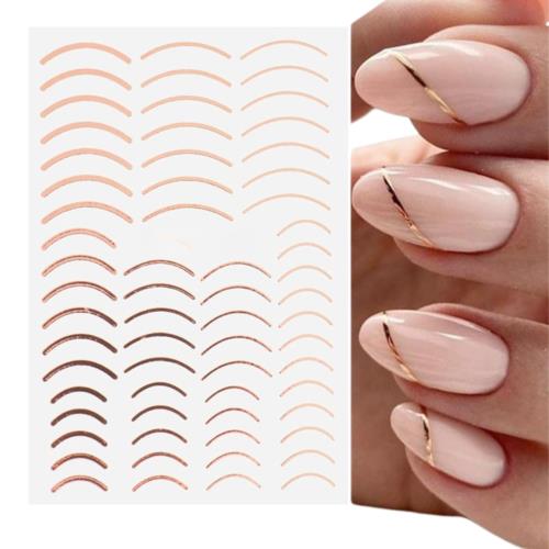 EZ PEACH ネイルシール 極細ライン フレンチシール ネイルステッカー リボン ラインカーブネイルアート 可愛い ネイル用シール 3d 透明 美しいネイルステッカー 自己粘着 (ローズゴールドカラー02)
