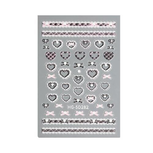 EZ PEACH ネイルシール リボン ネイルステッカー リボン 立体 レース 可愛い ネイル用シール 3d 透明 蝶結び 自己粘着 (ハート/BlackPink)