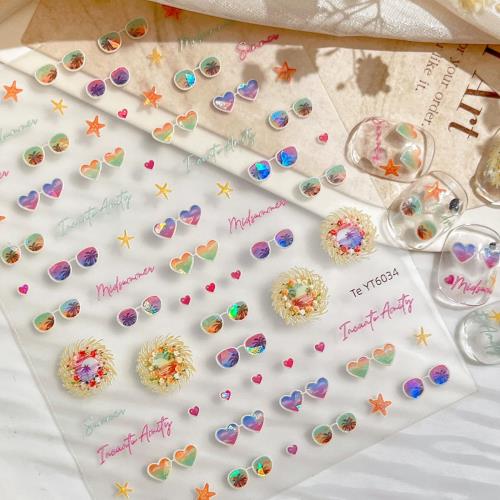 楽天FIDELAEZ PEACH ネイルシール 可愛いネイルシール 春 夏 飴 お菓子 夏祭り 萌え萌え 食品サンプル 面白い ネイルステッカー 5D 透明 エレガント感 立体感 可愛い 自己粘着 貼るだけ ネイルアート （貝殻光/夏のサングラス）