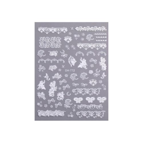 EZ PEACH ネイルシール リボン ネイルステッカー リボン 立体 レース 可愛い ネイル用シール 3d 透明 蝶結び 自己粘着 (White/ハート)