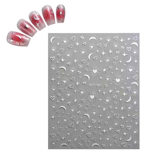EZ PEACH ネイルシール 星 ハート 四芒星 ネイルステッカー 3D 立体 可愛い キラキラ ネイル用シール 透明 自己粘着 簡単ネイルアート ファッション 極薄 人気 お洒落 (Silver02)
