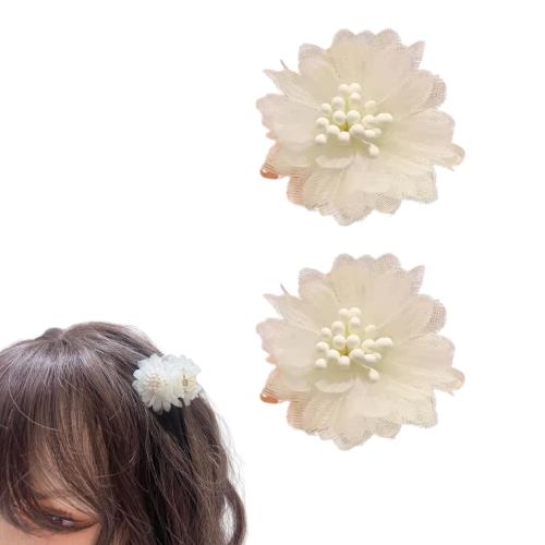 EZ PEACH バンスクリップ 小さめ ヘアクリップ ミニ 2個セッ桜 花 パール 前髪留め 髪飾り キュート 大人 キラキラ ヘアクリップ レディース 可愛い 髪留め (White)