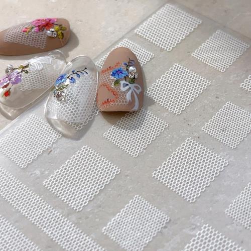 EZ PEACH ネイルシール リボン ネイルステッカー リボン 立体 レース 可愛い ネイル用シール 3d 透明 蝶結び 自己粘着 (White03)