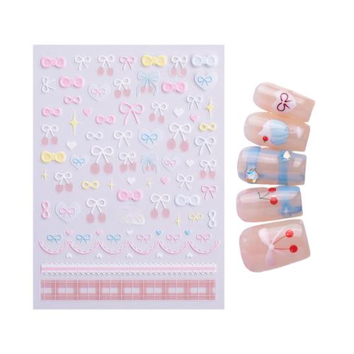 EZ PEACH ネイルシール リボン ネイルステッカー リボン 立体 さくらんぼ 可愛い ネイル用シール 3d 透明 蝶結び 自己粘着 (さくらんぼ/Pink)