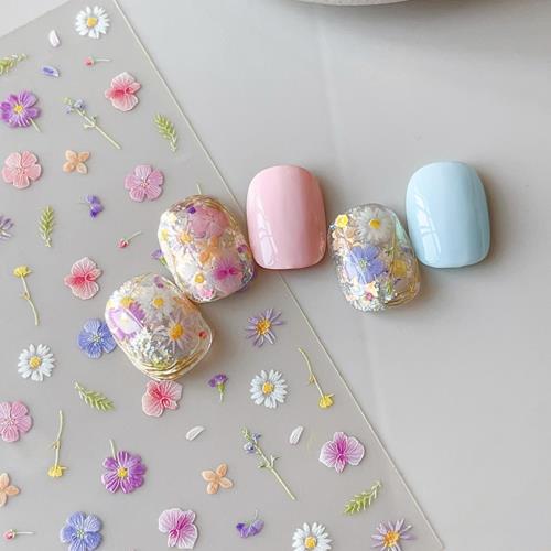 EZ PEACH ネイルシール ひまわり 菖蒲花 かすみ草 バラ ネイルステッカー アジサイ 花びら 花柄 桜 パープル系 3d 透明 花柄 春夏 花 自己粘着 貼るだけ ネイルアート (春夏の花)