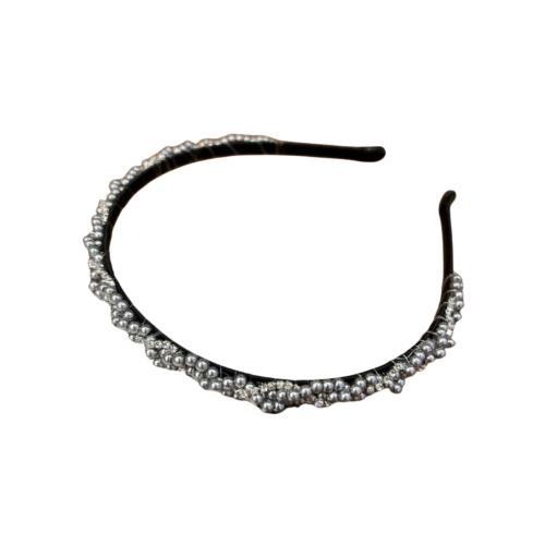 EZ PEACH カチューシャ シンプル キラキラと輝 べっラインストーン ラインストーン ヘッドアクセ ヘア デイリー ヘアアクセサリー カチューシャ 可愛い 前髪 髪留め 髪飾り 結婚式 発表会 入学式 (Hematite/パール)