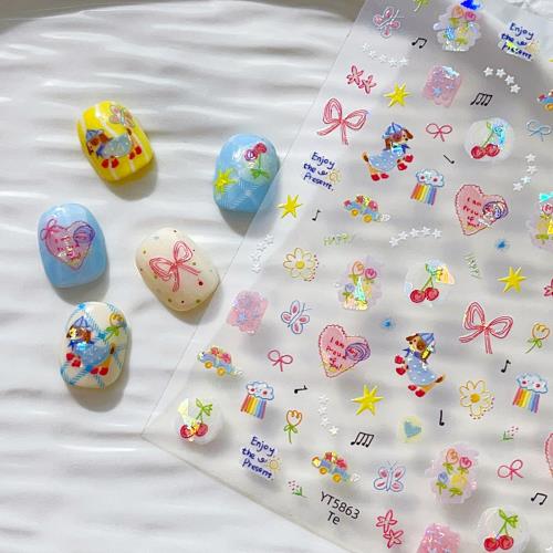 EZ PEACH ネイルシール リボン ネイルステッカー リボン 立体 さくらんぼ 可愛い ネイル用シール 3d 透明 蝶結び 自己粘着 (さくらんぼ/動物/貝殻光)