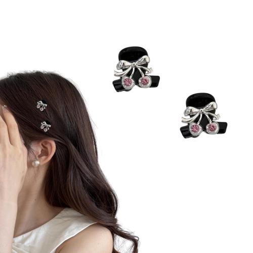 EZ PEACH バンスクリップ 小さめ ヘアクリップ ミニ 2個セッ蝶結び パール 前髪留め 髪飾り キュート 大人 キラキラ ヘアクリップ レディース 可愛い 髪留め (さくらんぼ/Pink)