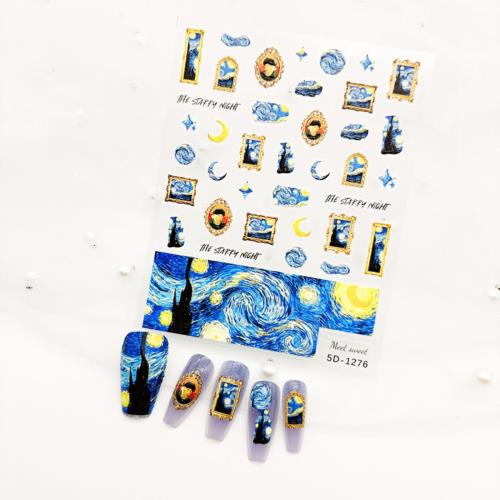 EZ PEACH ネイルシール 星月夜 白バラ 杏花 ひまわり モネ ゴッホ レトロ調 絵画 名画 ネイルステッカー 3d 透明 エレガント感 自己粘着 貼るだけ ネイルアート (星月夜)