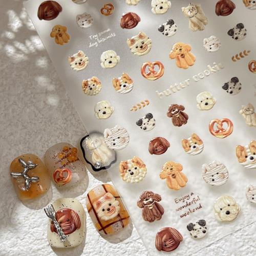 EZ PEACH ネイルシール 動物 猫 犬 透け感 立体 極薄 落書きスタイル 押し花 キュート ネイル用シール 3D 透明 セルフアドヘシブ 簡単ネイルアート ファッション アクセサリー 飾り お洒落 人気 自己粘着 DIYネイルデカール (犬柄/パン)