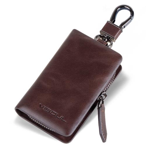 [VISOUL] スマートキーケース 本革 カバー型 キーホルダー 牛革 メンズ スマートキー 車 本革 キーカバー (D型左右開け チョコレート)
