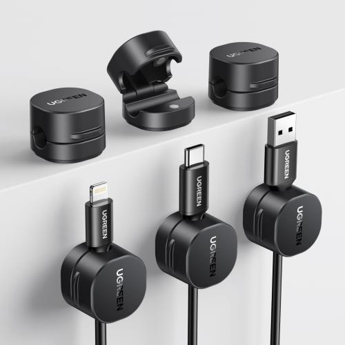 UGREEN 6個セット マグネット式 ケーブルホルダー 小型 ケーブルクリップ 配線止め 配線整理 貼り付け 強力粘着 USB配線収納 コード・ケーブルオーガナイザー 卓上 デスク 机 壁 車 ナイトテーブル 固定 type-c 充電ケーブル lanケーブル 電源コード キーボードライン マウス