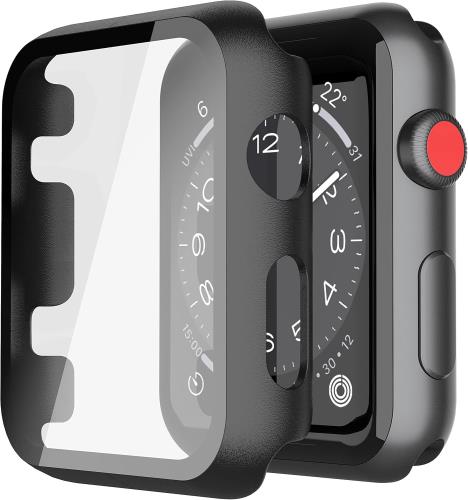 ULOE For Apple Watch Series 2 Series 3 42mm ケース, 超薄型 PC+ガラス素材 全面保護 高透過率 装着簡単 耐衝撃 指紋防止 傷防止 対応アップルウォッチ 2/3 42mmカバー（ブラック）