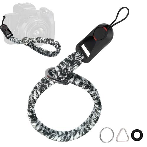 [ZXZone] カメラストラップ パラコード編みハンドストラップ、クイック着脱、付属のアダプタはほとんどの一眼レフカメラに使用でき、設置が便利。おしゃれ金属部品には高度な研磨処理が施されている (迷彩モノクロ)