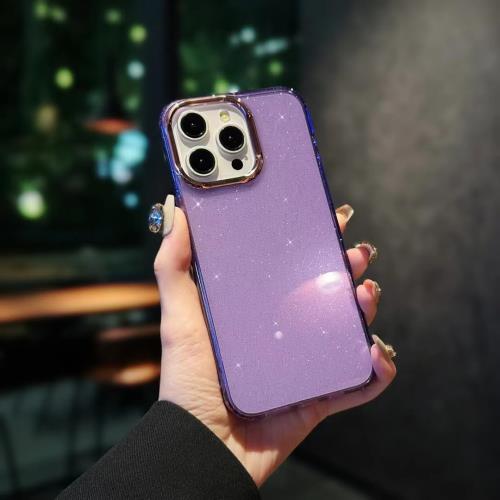 QLTYPRI iPhone 15 用 ケース クリア グリッター おしゃれ 韓国 iPhone15 ケース キラキラ 透明 可愛い 耐衝撃 スマホケース ワイヤレス充電対応 ストラップホール付き アイフォン15 カバー 6.1インチ 対応 - パープル