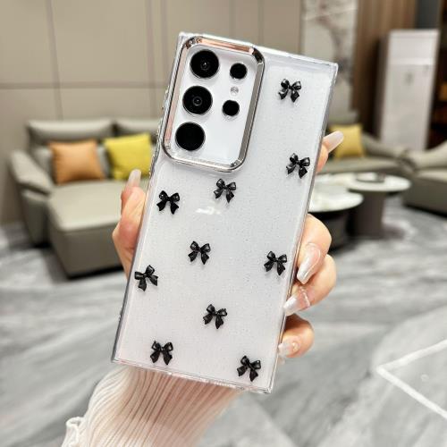 QLTYPRI 対応 Galaxy A53 5G ケース クリア シルバー ミニリボン おしゃれ 韓国 透明 可愛い 耐衝撃 (SC-53C / SCG15) スマホケース 立体 りぼん装飾 きらきら ギャラクシーA53 ケース 6.5インチ 対応 - ブラック