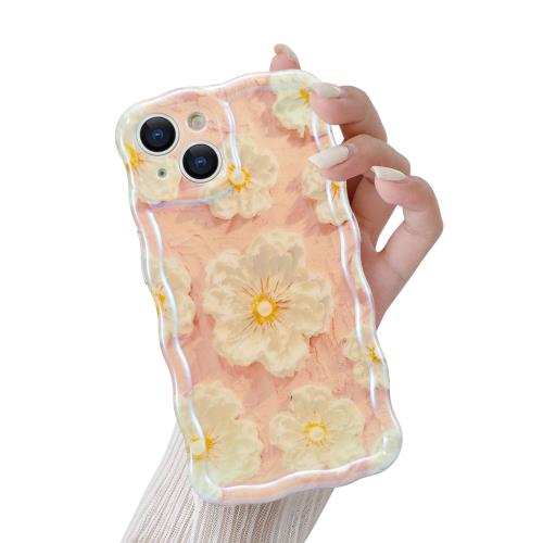 QLTYPRI iPhone 15 Plusケース iPhone 14 Plusケース TPUカバー おしゃれ 韓国 可愛い 花柄 ウェーブ 薄型 軽量 耐衝撃 スマホケース ワイヤレス充電対応 ストラップホール付き アイフォン15 Plus/14 Plus カバー 6.7インチ 対応 - ピンク #2