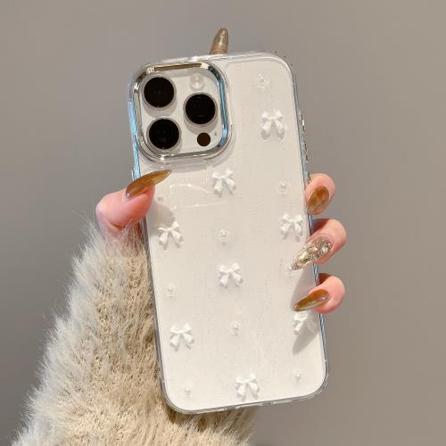 QLTYPRI iPhone14 Pro ケース クリア ホワイト ミニリボン おしゃれ 韓国 iPhone14 Proカバー 透明 可愛い 耐衝撃 スマホケース 立体 りぼん装飾 きらきら アイフォン14 Pro ケース、ホワイト