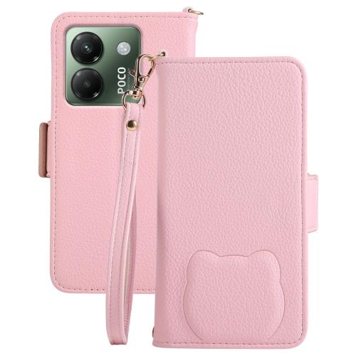 Rosbtib Xiaomi POCO M7 Pro 5G ケース 手帳型 かわいい 猫柄 人気 シャオミ ポコm7プロ 5g ケース 手帳型 オシャレ 軽量 耐久性 SIMフリー対応 ポコm7Proケース カード収納 肌触り良い スタンド機能 全面保護 贈り物 女性 可愛い ねこ POCOM7Pro スマホケース（ピンク）