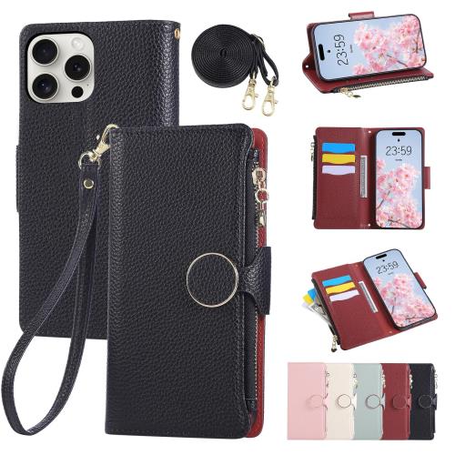 Rosbtib iPhone 12 Pro Max ケース 手帳型 ショルダー 財布型カバー いphone12 Pro Max ケース 手帳型 おしゃれ ファスナー型 小銭入れ カード収納 手首/肩掛けストラップ付 マグネット式 スタンド機能 スマホケース 可愛い シンプル 女性 人気 PUレザー 肌触り良い 全面保護
