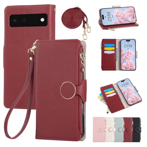 Rosbtib Google Pixel6 ケース 手帳型 ショルダー 財布型カバー グーグルピクセル6 ケース 手帳型 おしゃれ ファスナー型 小銭入れ カード収納 Pixel6ケース手首/肩掛