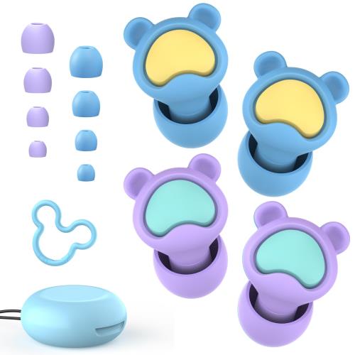 Quietide 子供用耳栓（6 ～12歳用）ライブ用耳栓 可愛い コンサートやフェス、飛行機、映画館、家庭、学校、遊びなどで大音量の場所で使用できる 聴覚過敏 騒音対策 小さめ 水洗い可能 繰り返し使える聴覚プロテクション 携帯ケース付き 日本語説明書付 Q37 ブルーとパープル