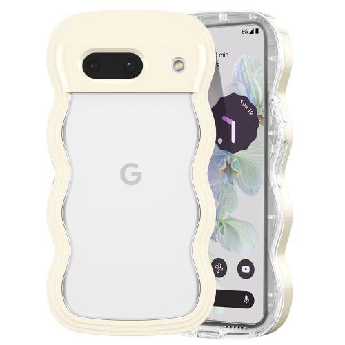 QLTYPRI Google Pixel 8 用 ケース クリア ウェーブ ピクセル 8 ソフト TPU うねうね 透明 ケース おしゃれ 韓国 可愛い 薄型 軽量 耐衝撃 波状フレーム スマホケース ワイヤレス充電対応 ストラップホール付き（Google Pixel 8、 イエロー)