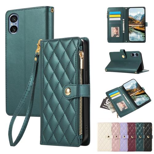 Rosbtib Xperia 5 V ケース 手帳型 docomo so-53d ケース 財布型 カバー xperia 5v ケース おしゃれ ファスナー型 小銭入れ エクスペリア5 v ケース 携帯カバー カード収納 au SOG12 ケース 刺繍 肌触り良い 高級PUレザー エクスペリア5v スマホケース ストラップ付き マグネ