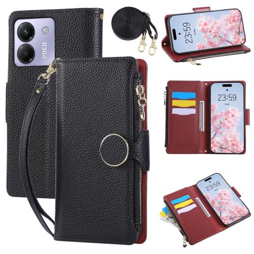 Rosbtib Xiaomi POCO M7 Pro 5G ケース 手帳型 ショルダー 財布型カバー シャオミ ポコm7プロ 5g ケース 手帳型 おしゃれ ファスナー型 小銭入れ カード収納 poco M7 pro 手帳型ケース 手首/肩掛けストラップ付 マグネット式 スタンド機能 スマホケース 可愛い シンプル 女性