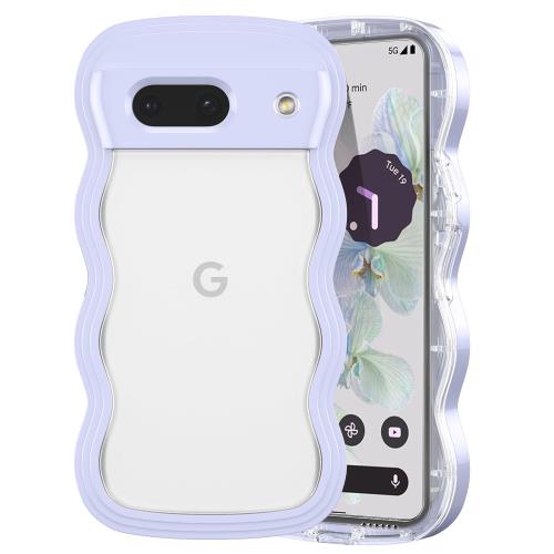 QLTYPRI Google Pixel 9a 用 ケース クリア ウェーブ ピクセル 9A ソフト TPU うねうね 透明 ケース おしゃれ 韓国 可愛い 薄型 軽量 耐衝撃 波状フレーム スマホケース ワイヤレス充電対応 ストラップホール付き（Google Pixel 9A、 パープル)