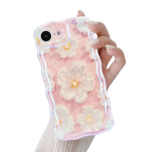 QLTYPRI iPhone 16e 用 ケース TPUカバー おしゃれ 韓国 可愛い 花柄 ウェーブ 薄型 軽量 耐衝撃 スマホケース ワイヤレス充電対応 ストラップホール付き アイフォン16e ケース 6.1インチ 対応 - ピンク #2