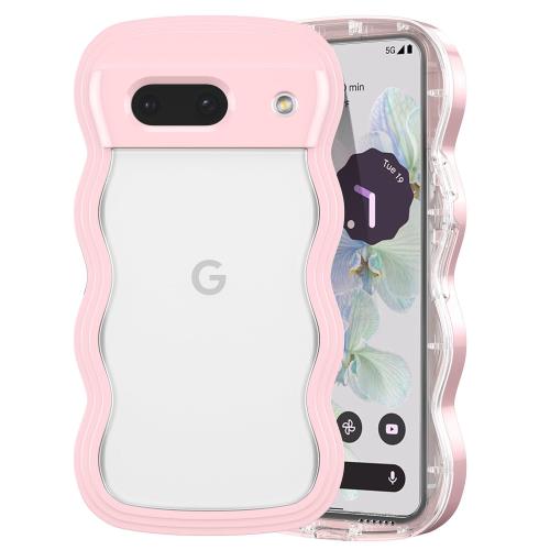 QLTYPRI Google Pixel 9a 用 ケース クリア ウェーブ ピクセル 9A ソフト TPU うねうね 透明 ケース おしゃれ 韓国 可愛い 薄型 軽量 耐衝撃 波状フレーム スマホケース ワイヤレス充電対応 ストラップホール付き（Google Pixel 9A、 ピンク)