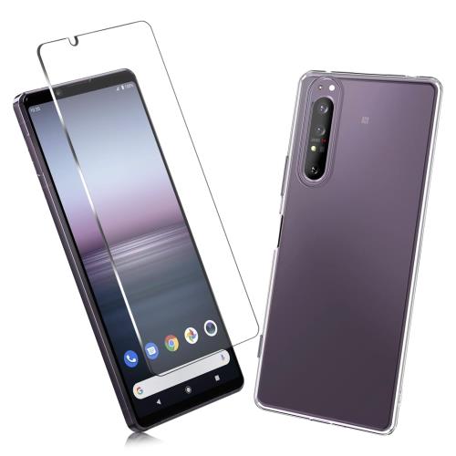 2枚セット1枚 FOR Sony Xperia 1 II 用のガラスフィルム + 1枚 FOR Sony Xperia 1 II 用の保護カバー透明保護 SONY TPU ソフト シリコンケース 強化ガラス / 硬度9H / 撥油性/保護フィルム PCduoduo