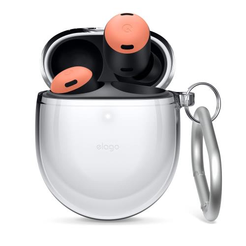 elago Google Pixel Buds Pro 対応 ケース クリア カバー カラビナ 付き 耐衝撃 クリアケース カラビナ付き 透明 傷防止 落下防止 保護 アクセサリー 透明ケース [ Go
