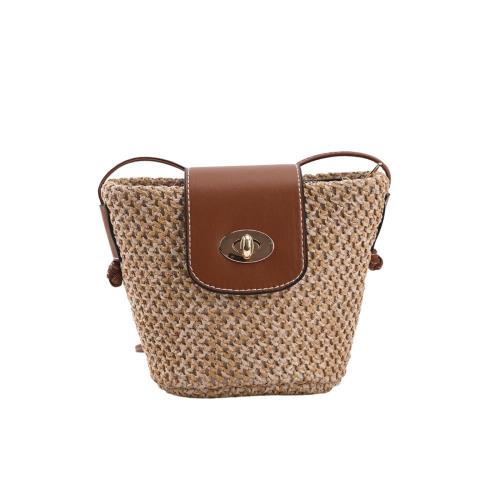 [EZ PEACH] ストローバッグ かごバッグ ガールズ ハンドメイド サマー ビーチ クロスボディ バッグ,可愛いストローショルダーバッグ ガーリッシュな織バッグ ガールズ 斜めがけ おしゃれ 旅行用 夏 ナチュラル バッグ 海辺 花火大会 リゾート (茶色)