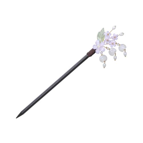 EZ PEACH 簪 かんざし シンプル おしゃれ 簪パーツ アクセサリーパーツ 髪留め 浴衣 卒業式 団子 髪飾り 一本挿し チャーム 和装 ヘアピン お団子ヘアー 披露宴 (花々+パール/紫+白)