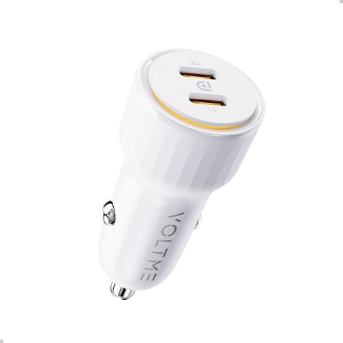 VOLTME シガーソケット(60W 2ポート) カーチャージャー USB-C 30W 車 充電器 二連 車載充電器 LED付き PPS PD30W 急速充電 12V/24V車対応 Type C 車用充電器 iPhone Galaxy Android スマートフォン iPad などに対応 (ホワイト)