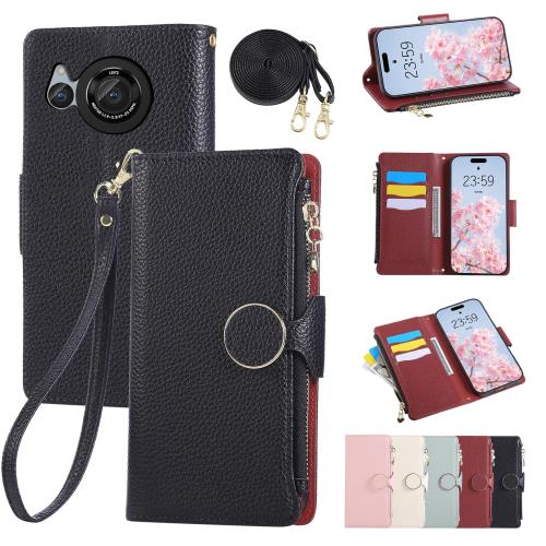 Rosbtib Aquos R8 ケース 手帳型 ショルダー 財布型カバー アクオスr8 ケース 手帳型 おしゃれ ファスナー型 小銭入れ カード収納 ドコモ SH-52D ケース 手首/肩掛け・