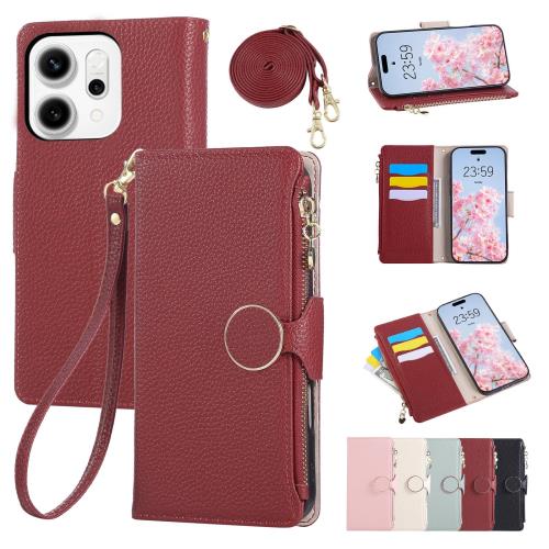 Rosbtib OPPO Reno14 5G ケース 手帳型 オッポreno14 5g ケース ショルダー 財布型カバー オッポリノ14 おしゃれ ファスナー型 小銭入れ カード収納 オッポ レノ14 Reno14 カバー 手首/肩掛けストラップ付 マグネット式 スタンド機能 oppo reno14 スマホケース 可愛い シンプ