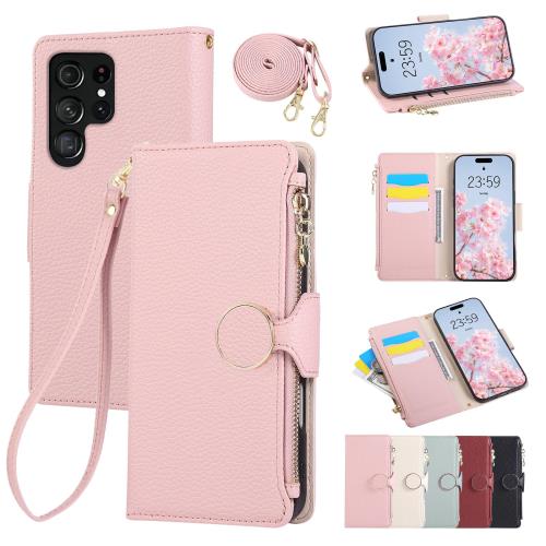 Rosbtib Galaxy S22 Ultra ケース 手帳型 ギャラクシーS22 Ultra ケース ショルダー 財布型カバー galaxys22ultra ケース おしゃれ ファスナー型 小銭入れ カード収納 SCG14 SC-52C ケースカバー 手首/肩掛けストラップ付 スタンド機能 ギャラクシーS22ウルトラ スマホケース