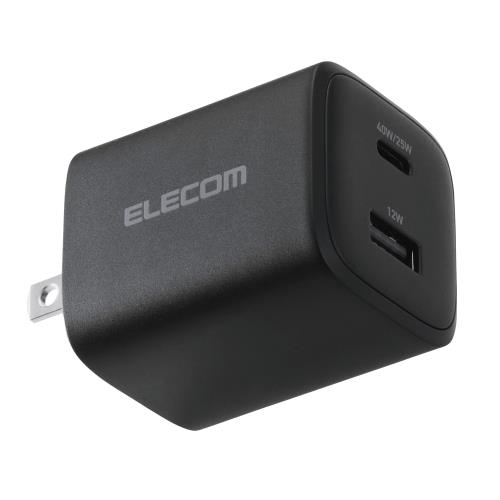 ���쥳�� ���Ŵ� 40W 2�ݡ��� Type-C USB-A USB PD�б� PPS�б� GaN II���� �ޤꤿ���߼��ץ饰 �֥�å� EC-AC10740BK