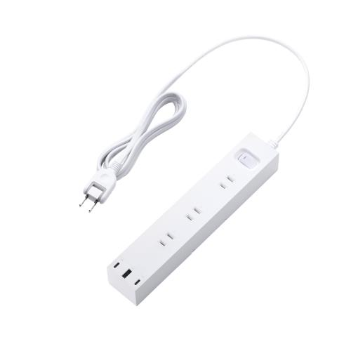 エレコム 電源タップ USBタップ 30W 3ポート Type-C USB-A 6個口 2m 一括スイッチ 回転脚付き 雷ガード付き ホワイト ECT-3920WH