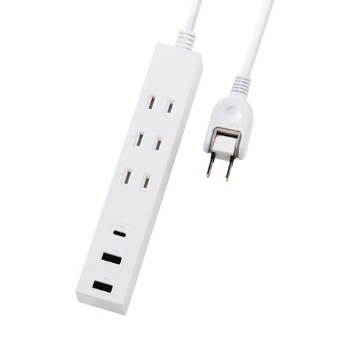 エレコム 電源タップ USB コンセント 15W AC×3個口 USB-A×2 USB-C×1 3m 極性プラグ対応 (N極) ホワイト..