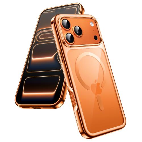 JETech iPhone 17 Pro 6.3インチ用 マグネットケース MagSafeに対応 ソフト電着加工TPUフレーム ハードクリアPCバック 耐衝撃 スマホカバー (オレンジ)