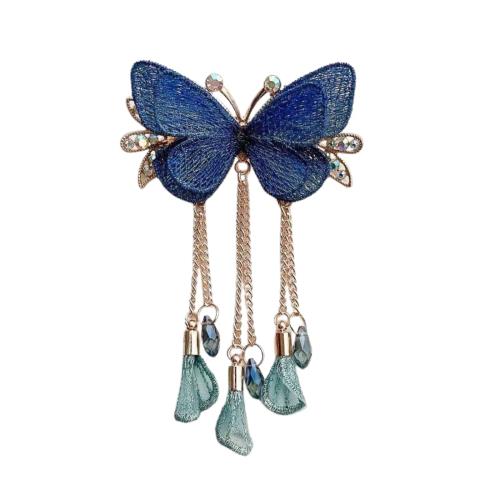 EZ PEACH バレッタ ヘアアクセサリー 大きめ シンプル フラワー 髪飾り 髪留め OL 女性 ガールズ ビンテージ クリスタル ヘアピン スプリングクリップカード ヘアアクセサリー 花 プレゼント (蝶々/紺青)